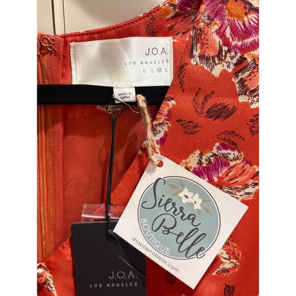 J.O.A. Los Angeles Long Sleeve V Neck Orange Floral Dress Small NEW MSRP$139 - Picture 4 of 6